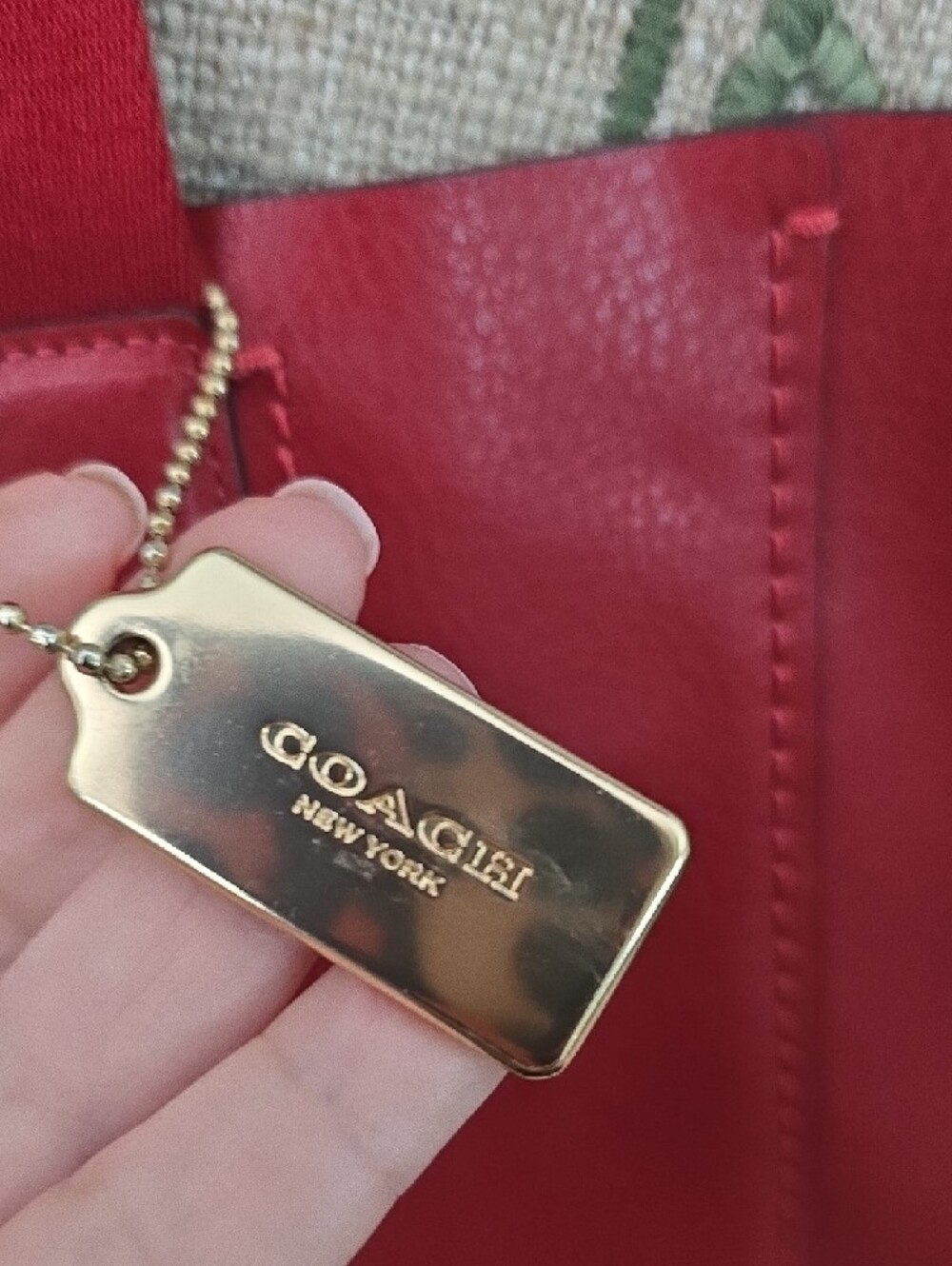 Coach Red Leather Tote with Gold Tag - Picture 3 of 5